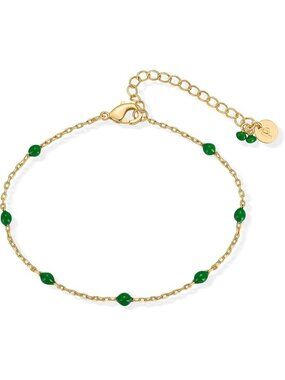 Green Yellow Gold 14K Gold Plated Enamel Beaded Bracelets Dainty Bead Bracelet